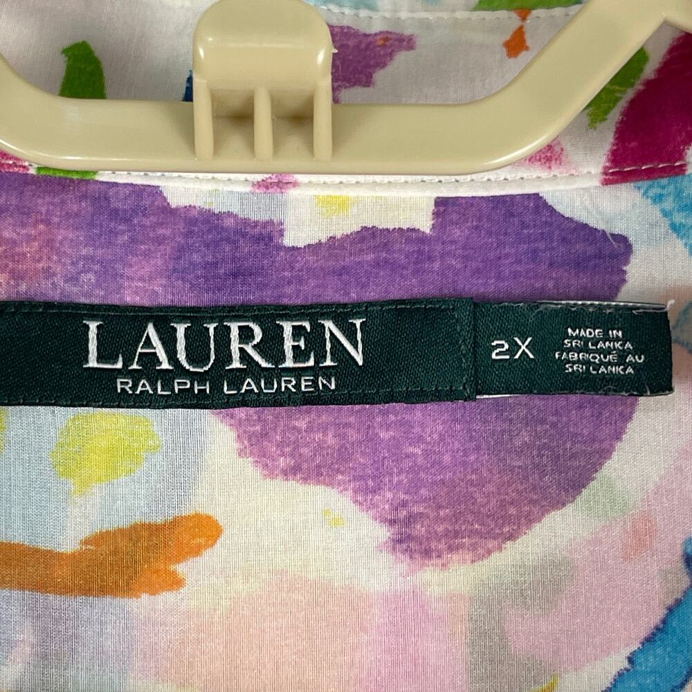 Lauren Ralph Lauren Watercolor Paisley Cotton Silk Button Front Shirt Women's 2X - Picture 5 of 8